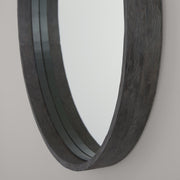 Round Wood and Metal Frame Mirror in Carbon Grey and Iron Silk