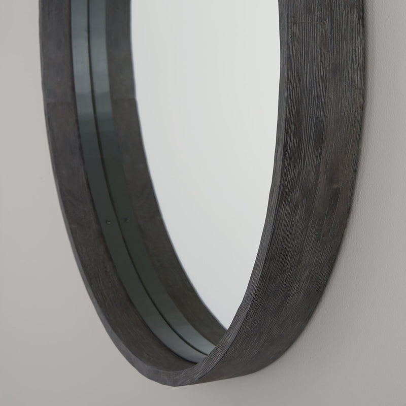 Round Wood and Metal Frame Mirror in Carbon Grey and Iron Silk
