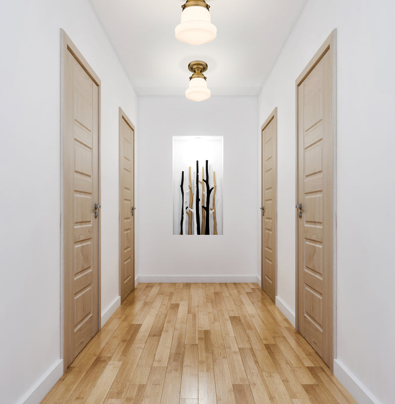 Vaughn 1 Light 6" Flush Mount in Heritage Brass in a room setting