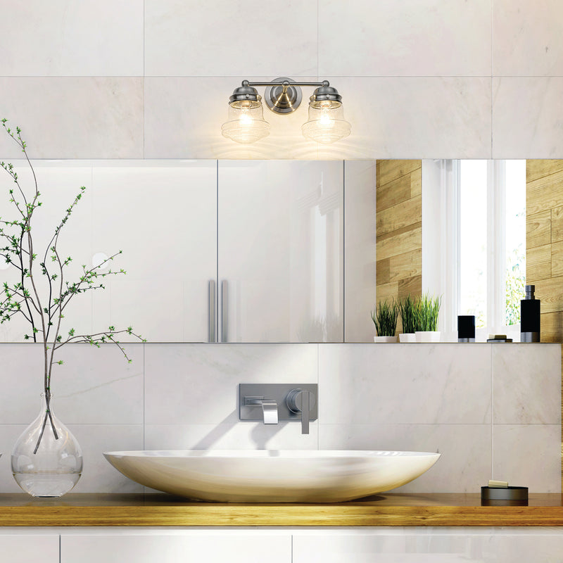 Vaughn 2 Light 15.5" Vanity in Brushed Nickel in a room setting