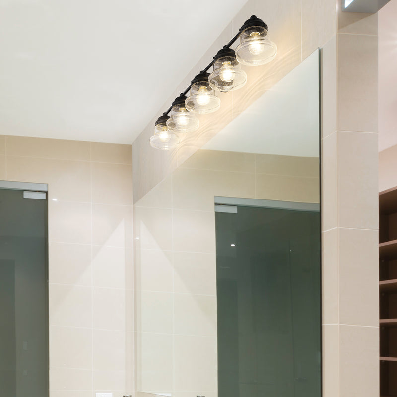 Vaughn 5 Light 40.75" Vanity in Matte Black in a room setting