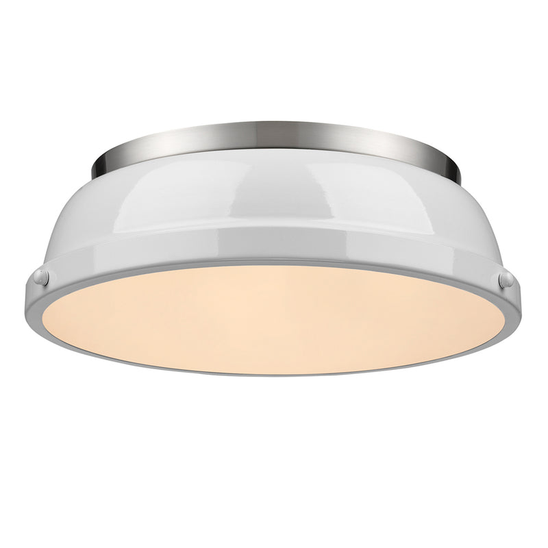 3602-14 PW-WH- Duncan Flush Mount in Pewter with White Shade by Golden Lighting