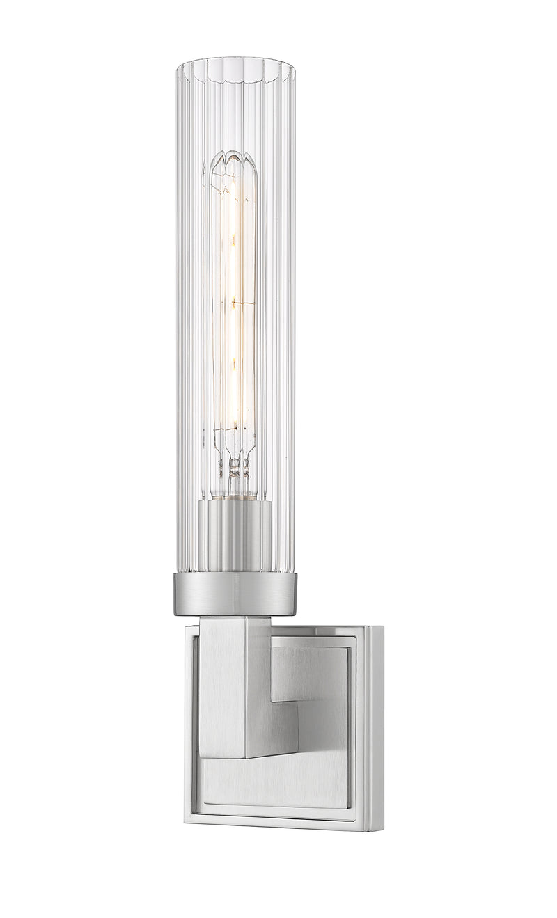 Beau 1 Light 4.5" Wall Sconce, Clear Ribbed Shade in Brushed Nickel