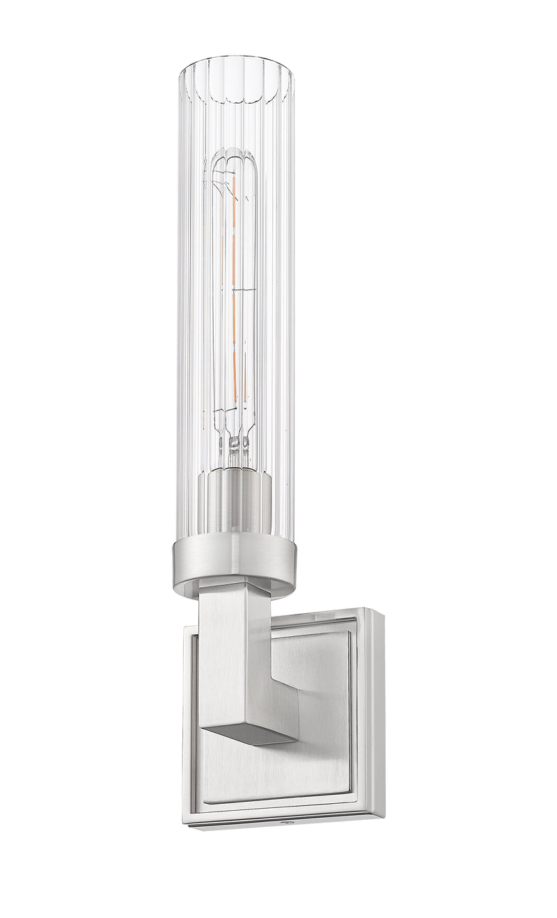 Beau 1 Light 4.5" Wall Sconce, Clear Ribbed Shade in Brushed Nickel