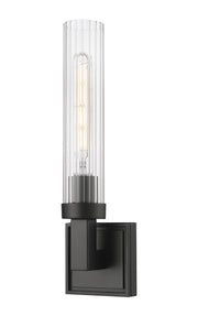 Beau 1 Light 4.5" Wall Sconce, Clear Ribbed Shade in Matte Black