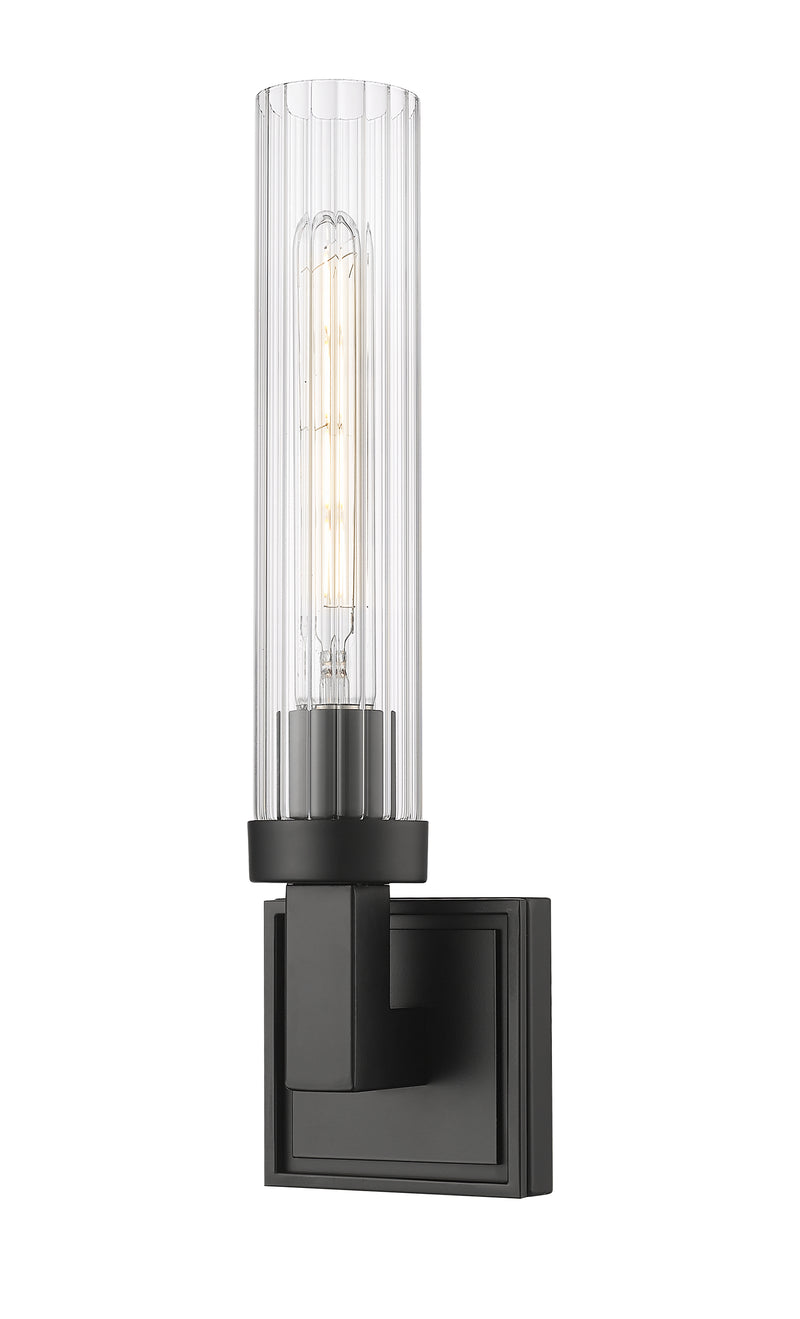 Beau 1 Light 4.5" Wall Sconce, Clear Ribbed Shade in Matte Black