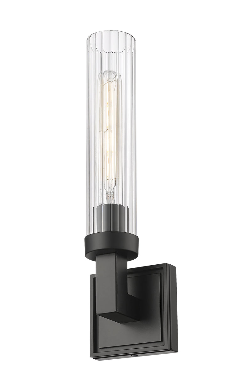Beau 1 Light 4.5" Wall Sconce, Clear Ribbed Shade in Matte Black
