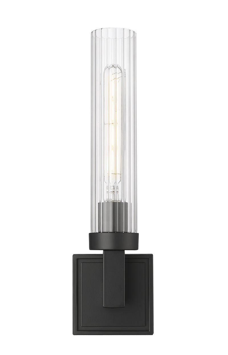 Beau 1 Light 4.5" Wall Sconce, Clear Ribbed Shade in Matte Black