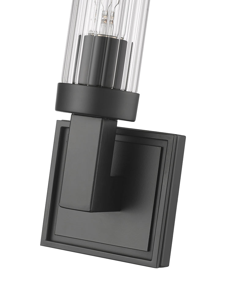 Beau 1 Light 4.5" Wall Sconce, Clear Ribbed Shade in Matte Black