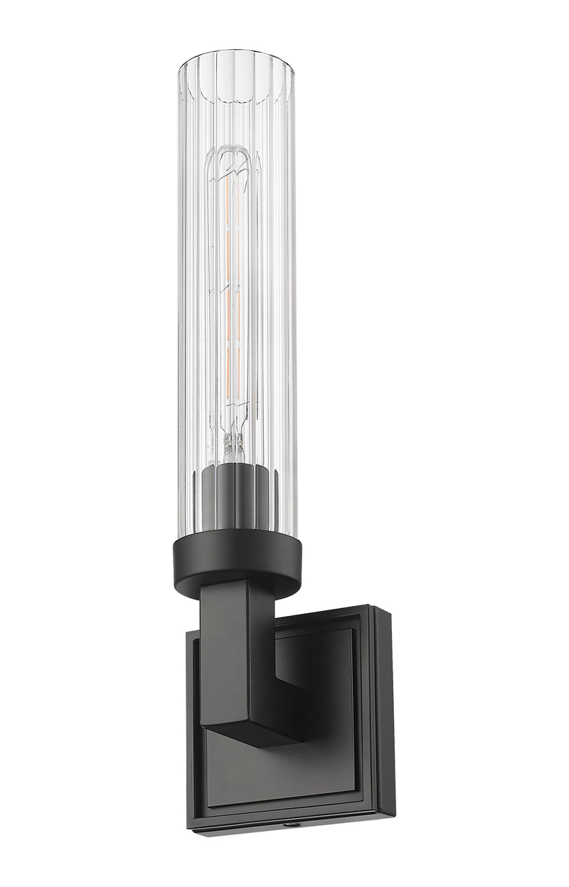 Beau 1 Light 4.5" Wall Sconce, Clear Ribbed Shade in Matte Black