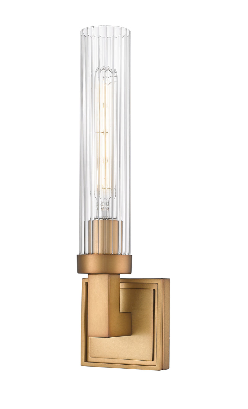 Beau 1 Light 4.5" Wall Sconce, Clear Ribbed Shade in Rubbed Brass