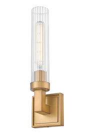 Beau 1 Light 4.5" Wall Sconce, Clear Ribbed Shade in Rubbed Brass