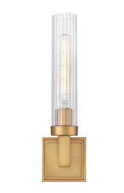 Beau 1 Light 4.5" Wall Sconce, Clear Ribbed Shade in Rubbed Brass