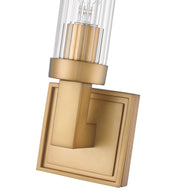 Beau 1 Light 4.5" Wall Sconce, Clear Ribbed Shade in Rubbed Brass