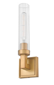 Beau 1 Light 4.5" Wall Sconce, Clear Ribbed Shade in Rubbed Brass