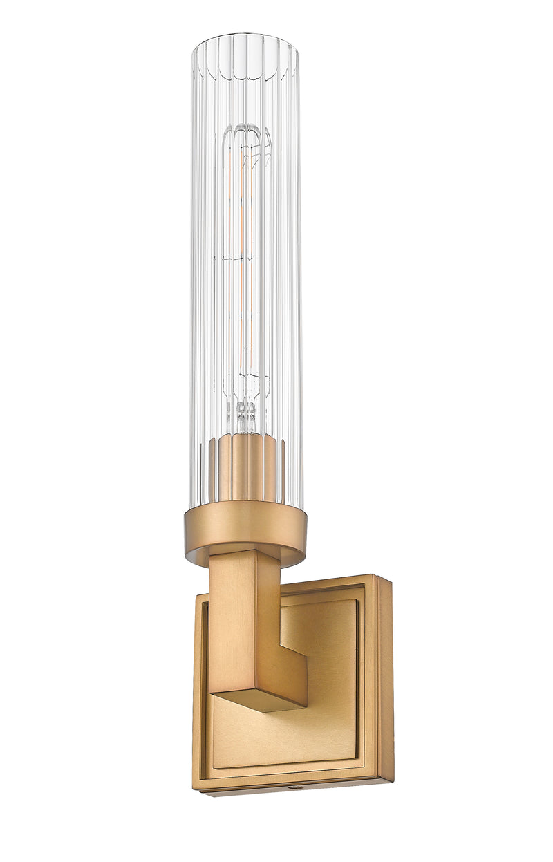 Beau 1 Light 4.5" Wall Sconce, Clear Ribbed Shade in Rubbed Brass