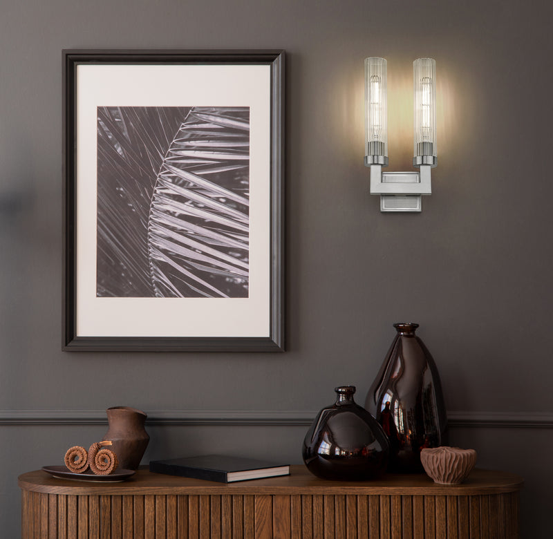 Beau 2 Light 8" Wall Sconce in Brushed Nickel in a room setting