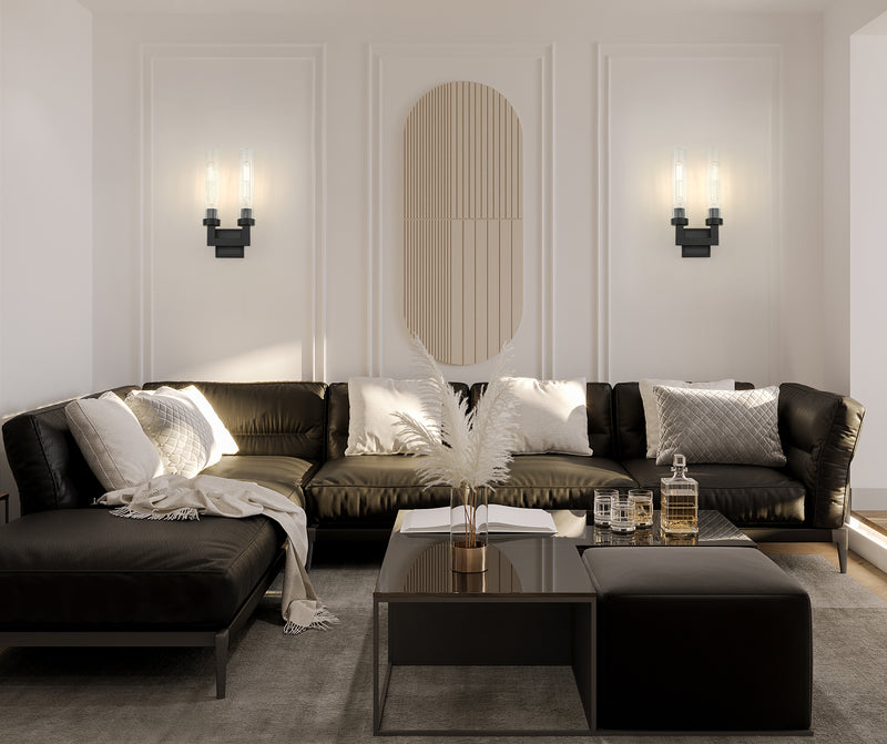 Beau 2 Light 8" Wall Sconce in Matte Black in a room setting