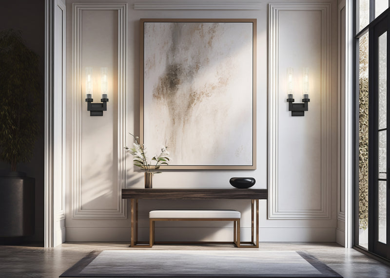 Beau 2 Light 8" Wall Sconce in Matte Black in a room setting