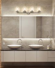 Thayer 4 Light 30.75" Vanity in Brushed Nickel in a room setting