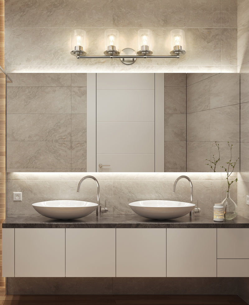 Thayer 4 Light 30.75" Vanity in Brushed Nickel in a room setting