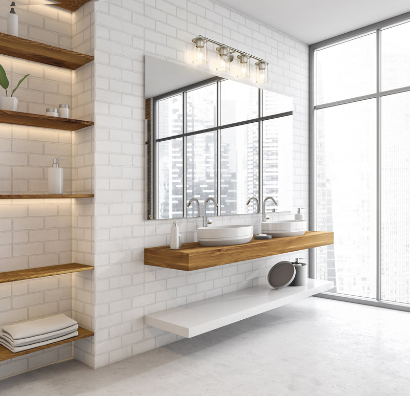 Thayer 4 Light 30.75" Vanity in Brushed Nickel in a room setting