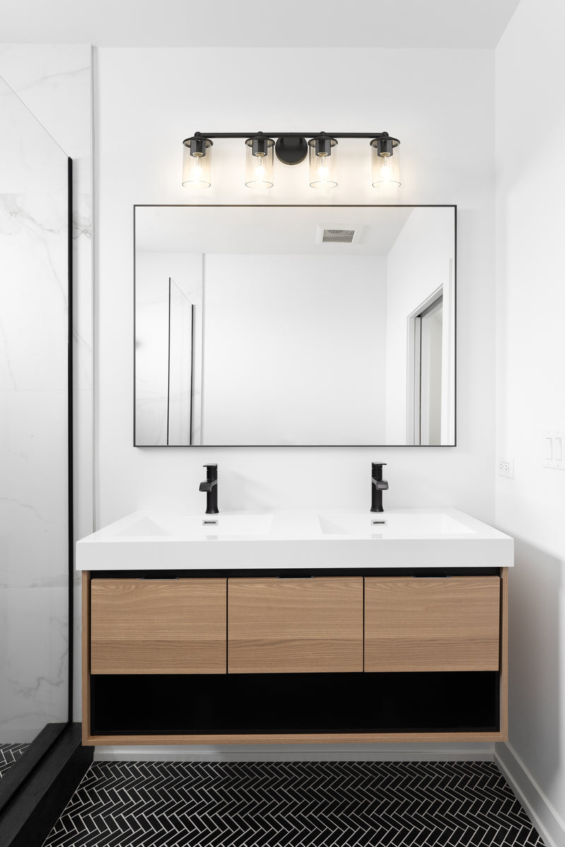 Thayer 4 Light 30.75" Vanity in Matte Black in a room setting