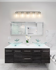 Thayer 5 Light 39" Vanity in Brushed Nickel in a room setting