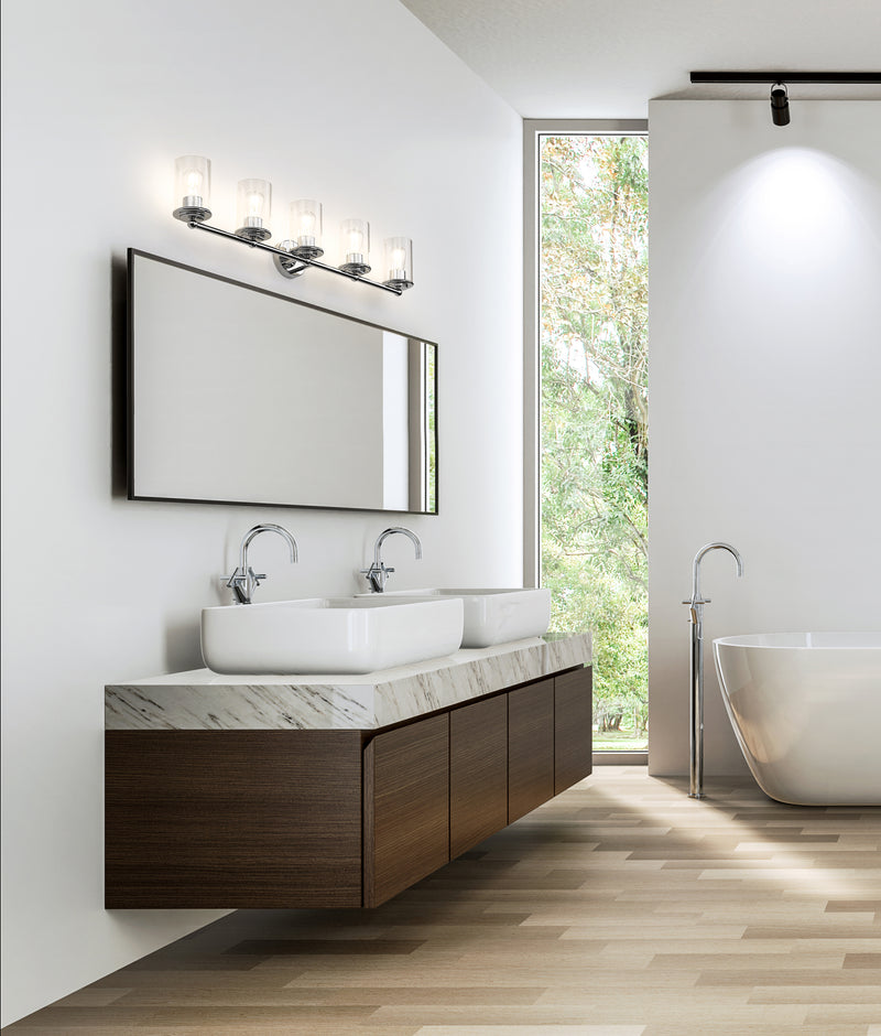 Thayer 5 Light 39" Vanity in Chrome in a room setting