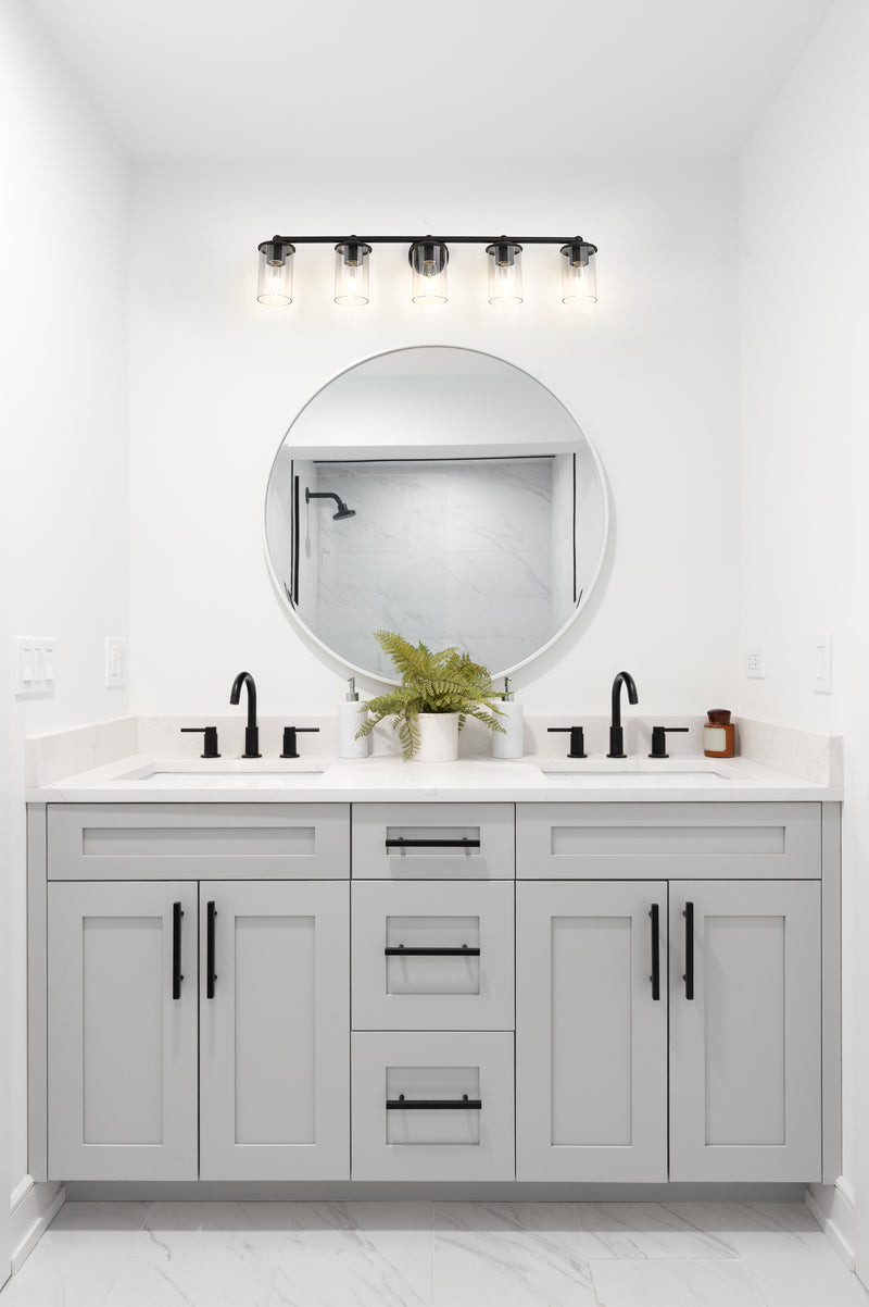 Thayer 5 Light 39" Vanity in Matte Black in a room setting
