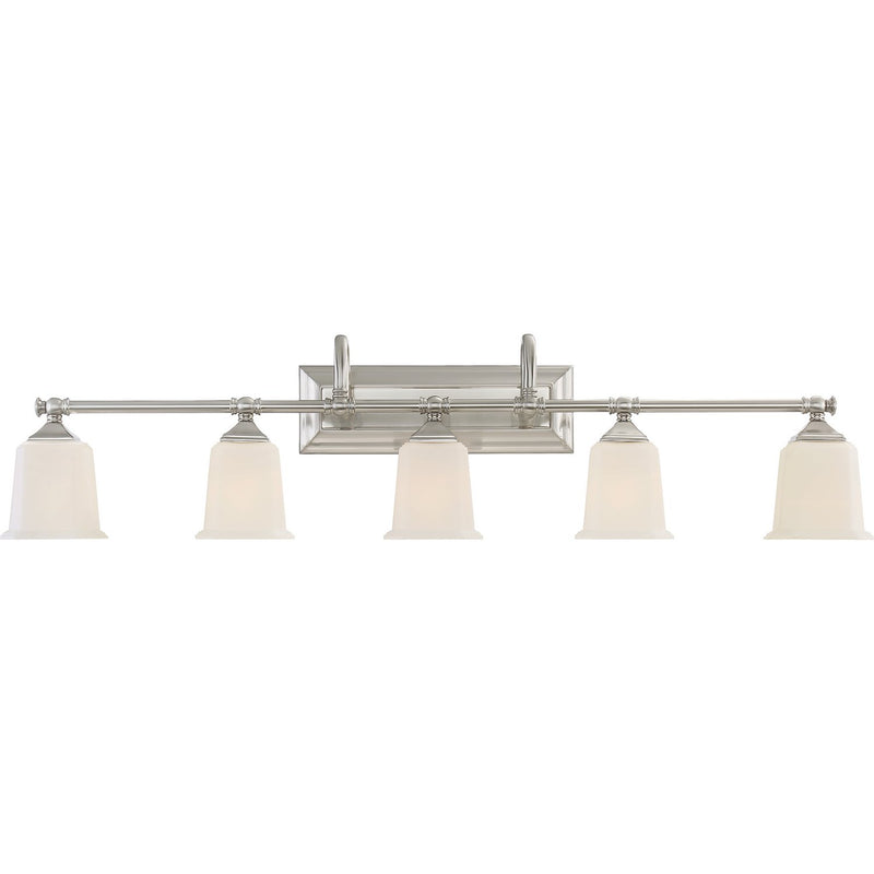 Nicholas 5-Light Opal Glass Bath Vanity Light in Brushed Nickel
