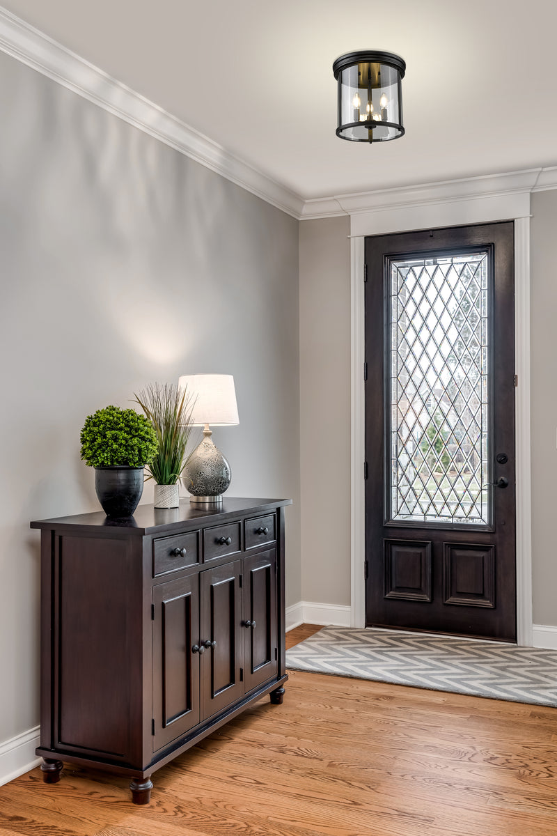 Thayer 3 Light 13" Flush Mount in Matte Black in a room setting