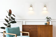 Z-Studio 1 Light 8" Wall Sconce, Fabric Shades in Brushed Nickel in a room setting