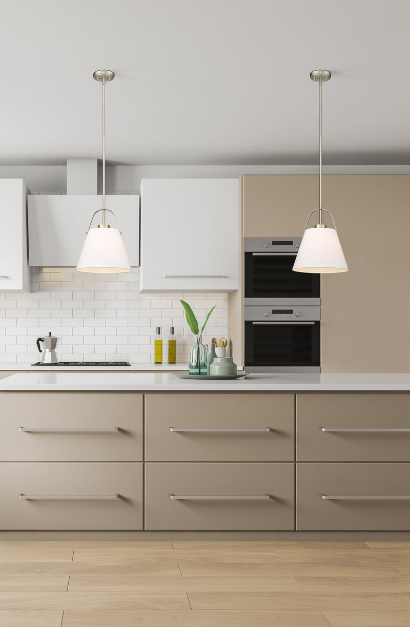 Z-Studio 1 Light 12.5" Pendant, Fabric Shades in Brushed Nickel in a room setting