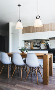 Z-Studio 1 Light 12.5" Pendant, Fabric Shades in Matte Black in a room setting