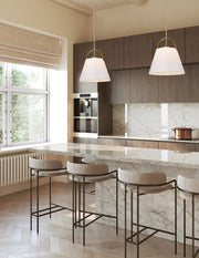 Z-Studio 1 Light 18" Pendant, Fabric Shades in Heritage Brass in a room setting