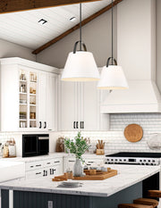 Z-Studio 1 Light 18" Pendant, Fabric Shades in Matte Black in a room setting
