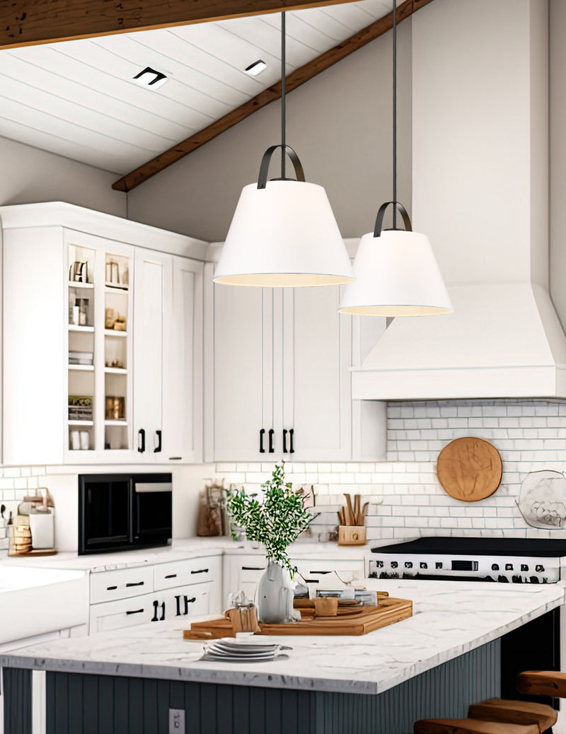 Z-Studio 1 Light 18" Pendant, Fabric Shades in Matte Black in a room setting