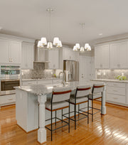 Leila 5 Light 26" Chandelier in Brushed Nickel in a room setting
