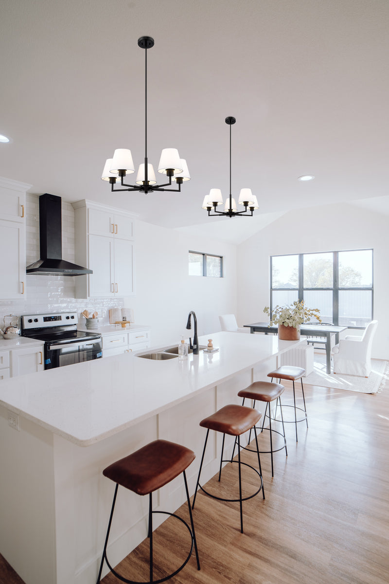 Leila 5 Light 26" Chandelier in Matte Black in a room setting