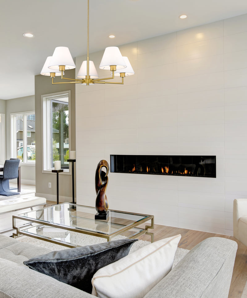 Leila 5 Light 34" Chandelier in Luxe Gold in a room setting