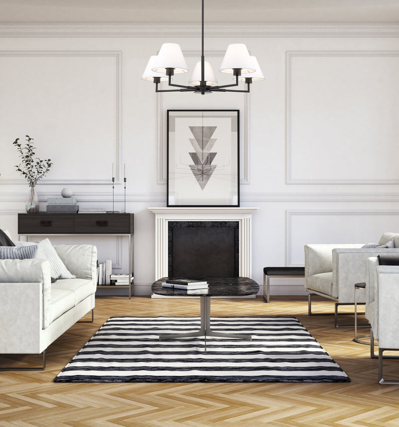 Leila 5 Light 34" Chandelier in Matte Black in a room setting