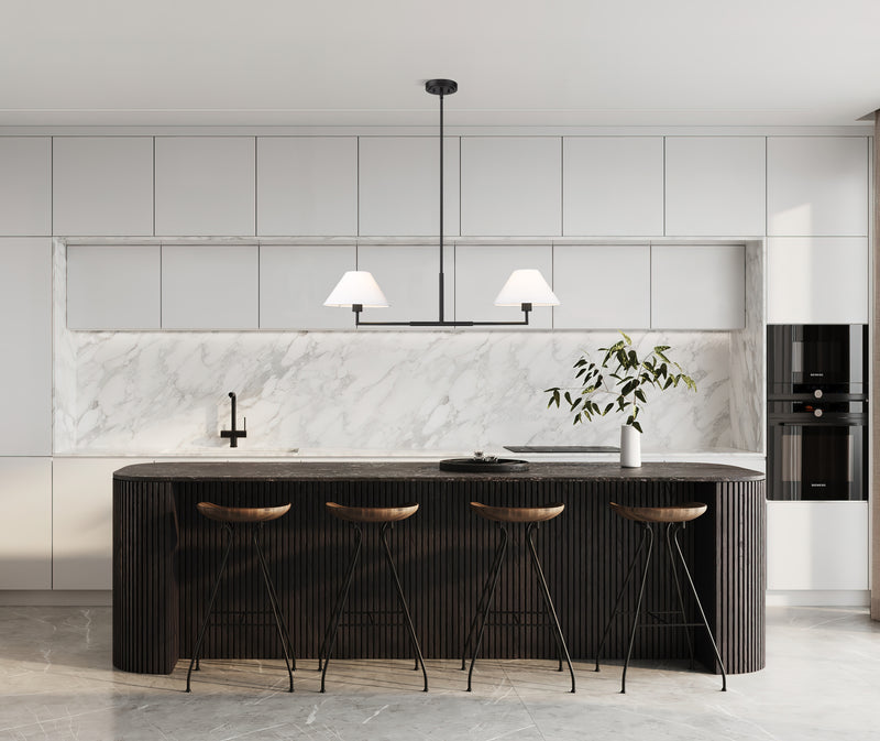 Leila 2 Light 12" Chandelier, 42" Long in Matte Black in a room setting