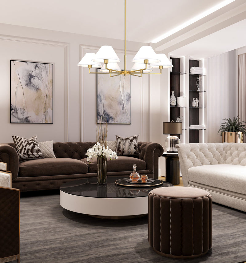 Leila 6 Light 44" Chandelier in Luxe Gold in a room setting