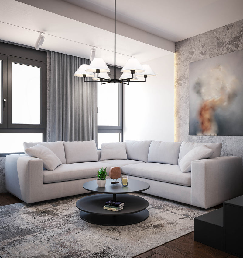 Leila 6 Light 44" Chandelier in Matte Black in a room setting