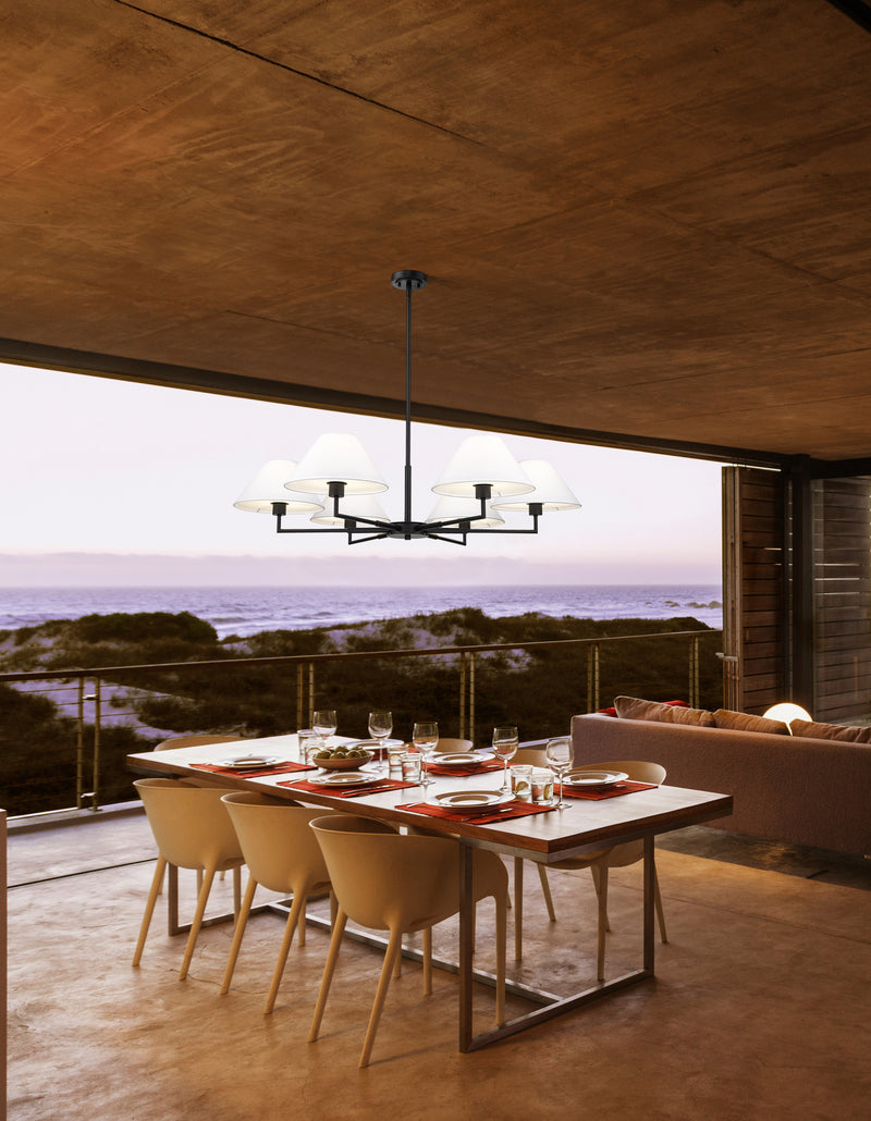 Leila 6 Light 44" Chandelier in Matte Black in a room setting