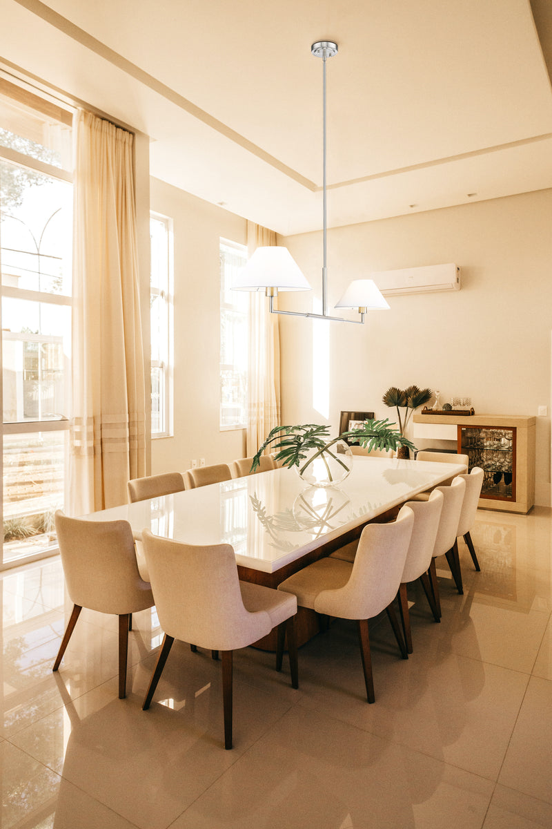 Leila 2 Light 12" Chandelier, 62" Long in Brushed Nickel in a room setting