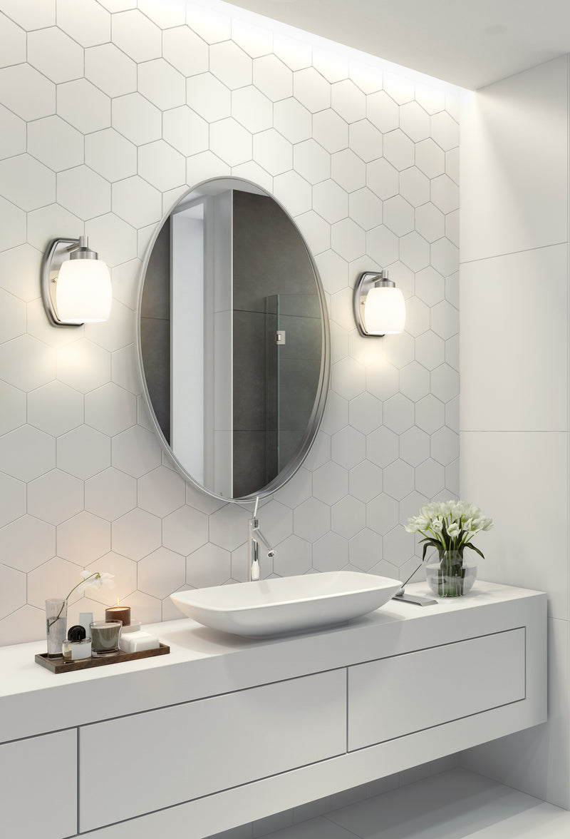 Kendrick 1 Light 4.75" Wall Sconce in Brushed Nickel in a room setting