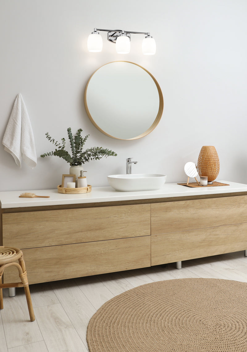 Kendrick 3 Light 23" Vanity in Chrome in a room setting