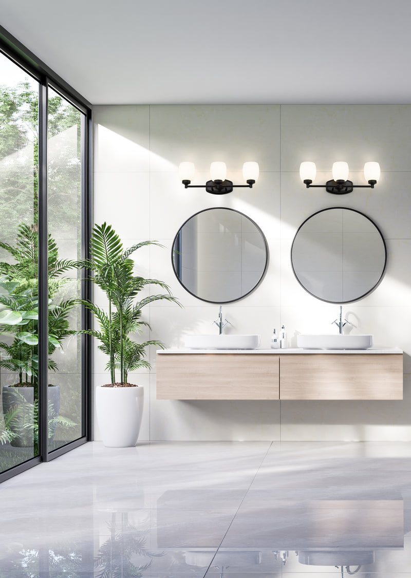 Kendrick 3 Light 23" Vanity in Matte Black in a room setting